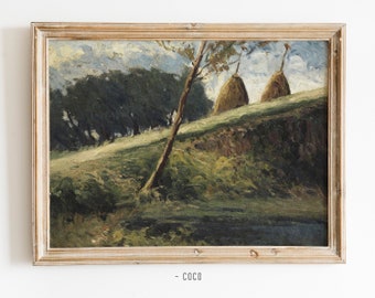 Countryside Landscape Oil Painting Wall Art Digital Vintage Wall Art Road Uphill haystack trees countryside uphill countryside road retired