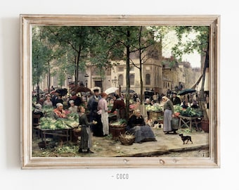 Vintage Fresh Food Market in Paris Vintage Digital Wall Art antique wall art cityscape wall art Europe people life wall art trading wall art