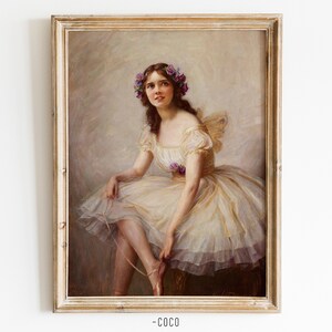 Ballerinas Girl In Yellow Dress Vintage Digital Wall Art oil painting wall art girl portrait wall art nursery wall art ballet girl wall art