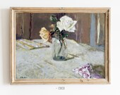 Still Life Roses in Glass Vase Oil Painting Wall Art Digital Vintage Wall Art Still life oil painting still life wall art roses bouquet