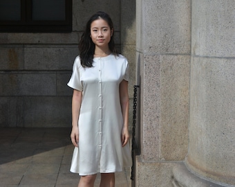 Scout Silk Dress in Pearl, womenswear, minimalist fashion, occasion wear