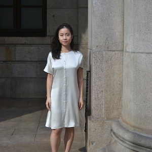 Scout Silk Dress in Pearl, womenswear, minimalist fashion, occasion wear image 1