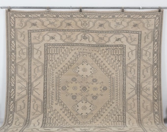 Vintage Turkish Oushak Rug 9x9 Beige Wool Carpet Handmade Area Rug