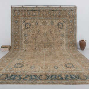 11x13 Large Vintage Oushak Rug, Neutral Handwoven Wool Area Carpet