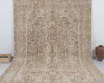 8x11 Vintage Persian Style Rug | Handwoven Area Rug | Soft Beige All Over Design