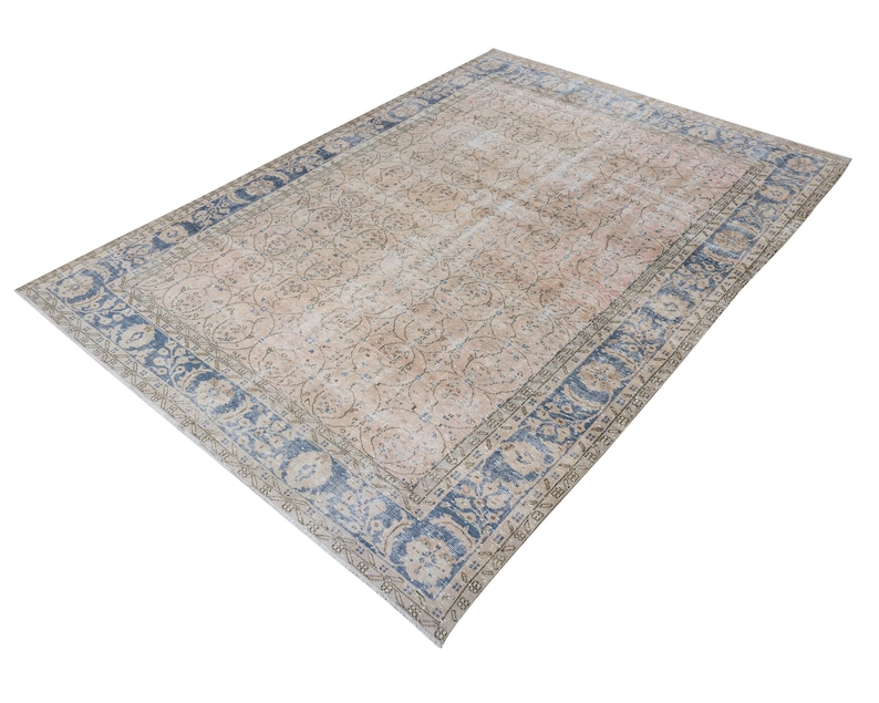 7x10 Vintage Rug, Turkish rug 7x10, Oushak rug, Living room rug, Muted rug, Naturel rug, Antique rug, Floral rug, Turkey rug, Faded rug,1507 image 2