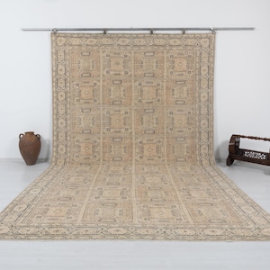8x12 Vintage Rug, Neutral Oushak Rug, Turkish Rug, Distressed Rug, Anatolian Rug, Handmade Rug, Living Room Rug, Antique Rug, Low Pile Rug