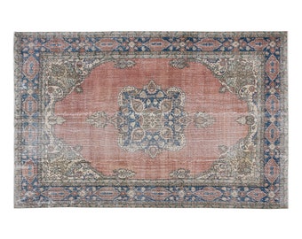 Vintage Roter Oushak Teppich 200x300: Handgewebter Anatolischer Teppich aus Wolle