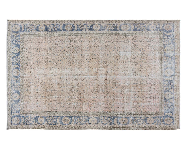 7x10 Vintage Rug, Turkish rug 7x10, Oushak rug, Living room rug, Muted rug, Naturel rug, Antique rug, Floral rug, Turkey rug, Faded rug,1507 image 1