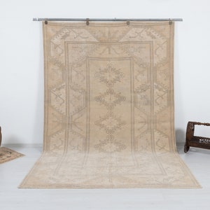 7x10 Oushak Rug, Faded Turkish Rug, Vintage Rug, Beige Rug, Neutral Rug, Living Room Rug, Interior Rug, Antique Rug, Handmade Rug, 1932