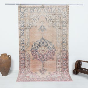 4x7 Vintage Rug, Orange Turkish rug, Blue Anatolian Rug, Muted rug, Antique rug, Traditional rug, Rugs 4x7, Contemporary rug, Old rug, 2023