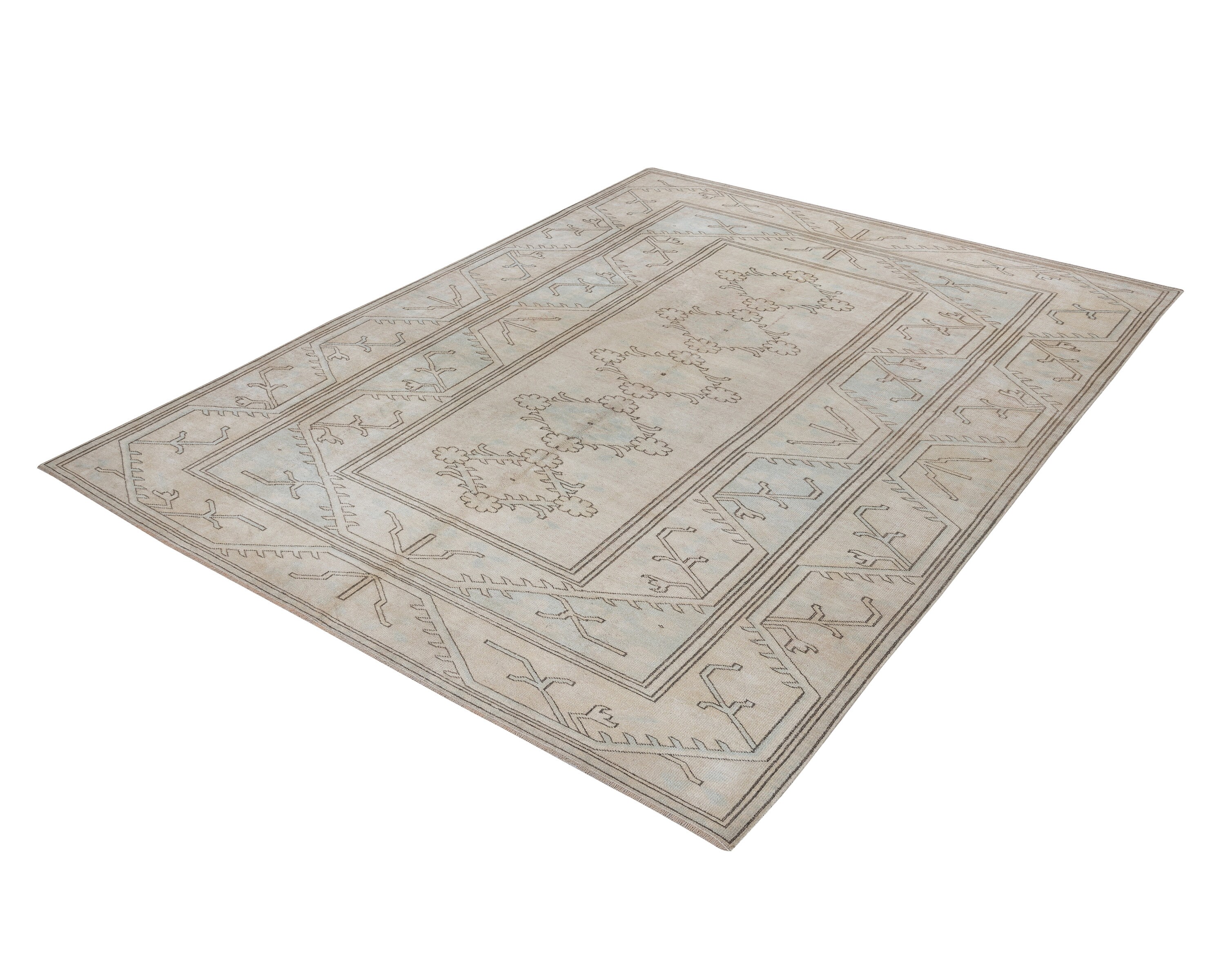 6x9 Vintage Rug, Neutral Beige 6x9 Rug, Turkish Rug, Neutral Oushak Rug