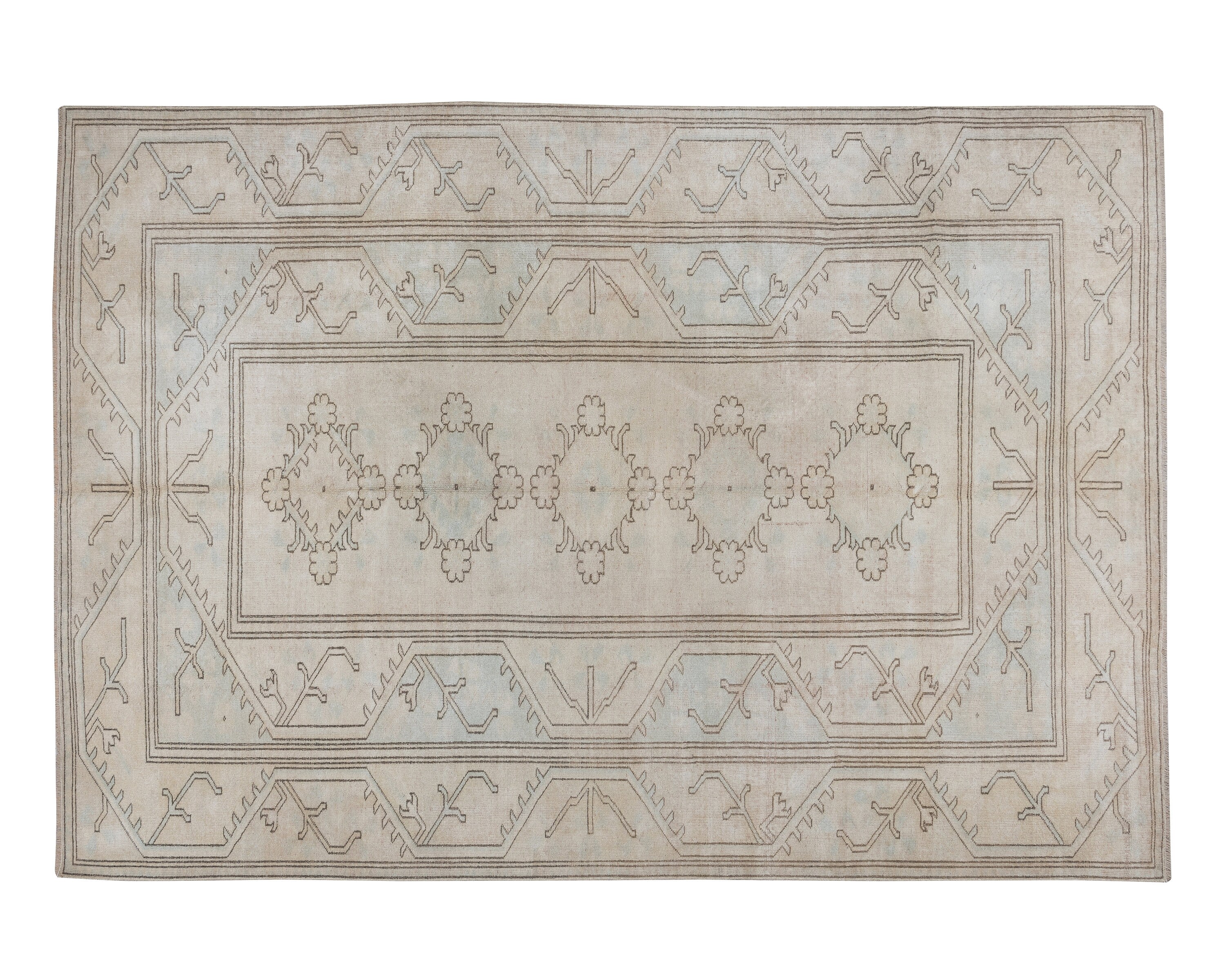 6x9 Vintage Rug, Neutral Beige 6x9 Rug, Turkish Rug, Neutral Oushak Rug