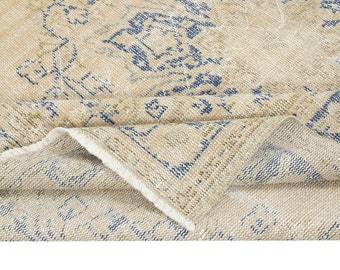 Vintage Turkish Oushak Rug 6x8: Handwoven Wool Bedroom Carpet
