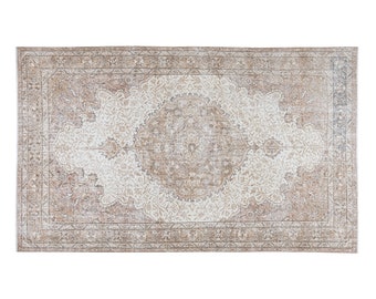 6x9 Vintage Rug, Neutral Oushak Rug, Turkish rug brown, Faded rug, Wool rug, Naturel rug, Brown, Old rug, Living Room Rug, 2037