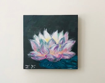 オリジナルの睡蓮のアクリル画 - 18 x 24 cm - すぐに飾れます - Etsy 日本