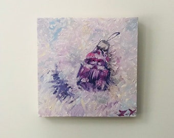 The Gnome Vintage Christmas Toy Original Acrylic Painting on Canvas, New Year, Present, Gift, Winter, Tale, Fine art, Wall Art.