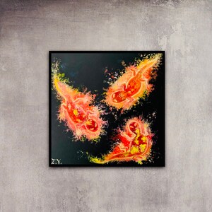 Feuersalamander Original Ölgemälde auf Leinwand, Moderne Kunst, Bildende Kunst, Wandkunst, Feuer Geister, Flamme, Mythologie