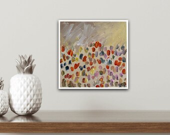 Abstract Original Colorful Painting on Canvas. Bright Dots Abstraction. Thick Layers Mini Painting. Interior Decoration Art. Gift Painting.