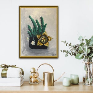 Stapelia Cacti Succulent Flower Original Acrylic Painting on Canvas. Cactus Plant in Bloom Painting. Cactus Wall Art, Fine Art.