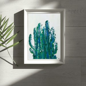 Arizona Kaktus Acrylmalerei auf Leinwand, Kaktus, Wandkunst, Moderne Kunst, Botanisch, Grün, Pflanze, Poster, Scandi, Fine Art.