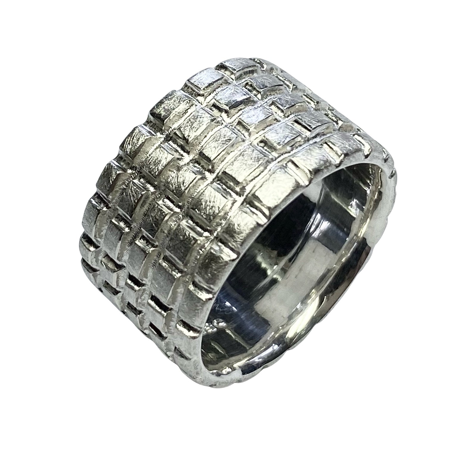 Checkered Silver Ring Handmade - Etsy UK