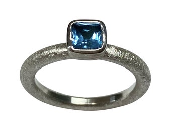 Silver ring with a blue topaz, handmade, stacking ring