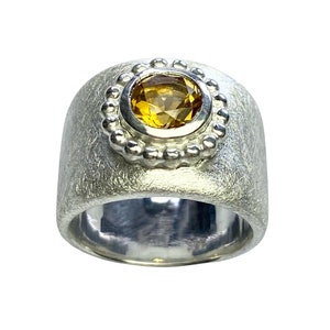 Wide silver ring with a citrine, handmade