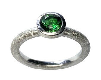 Silver ring with a green topaz, stacking ring, handmade