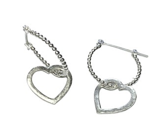 Ball ring hoop earrings with heart hangers, goldsmith production