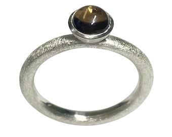 Thick stacking ring with a smoky quartz cabochon, handmade