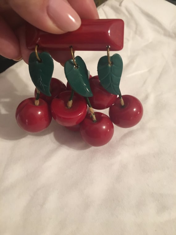 Hanging cherries brooch