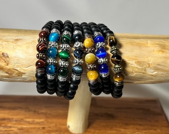 Men’s bracelets Grade AAA Tigers Eye and Black Onyx.