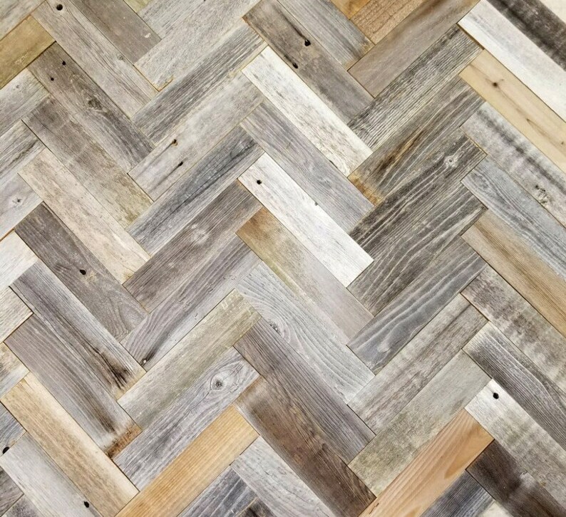 Herringbone Reclaimed Barnwood Wall Planks Simple Peel and Etsy