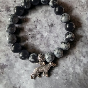 Black & White Armband aus Obsidian mit Wolf