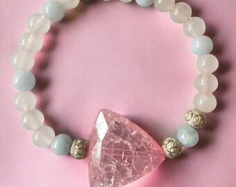 Armband - Pink triangle aus Rosenquarz u. Jade