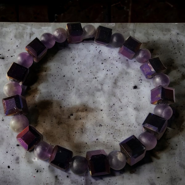 Purple Cube Amethyst Armband mit gefrosteten Perlen