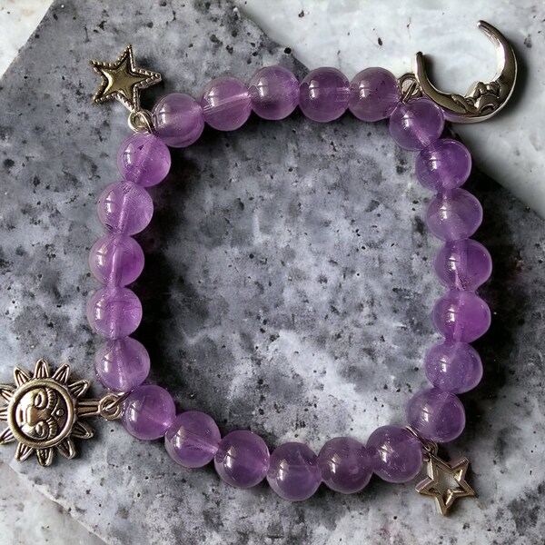 Purple sky Brassard avec Amethyst mit Stern, Mond et Sonne