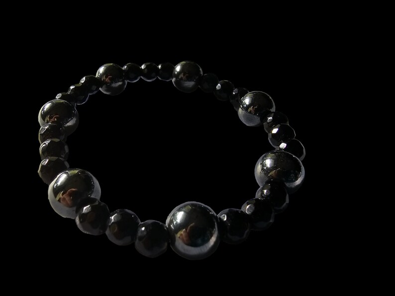 Zilveren zwarte armband met Onyx en Hämatit afbeelding 2