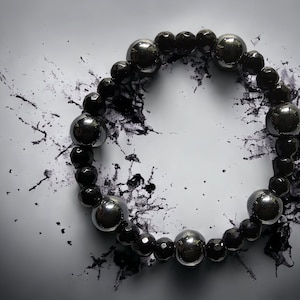 Zilveren zwarte armband met Onyx en Hämatit afbeelding 1