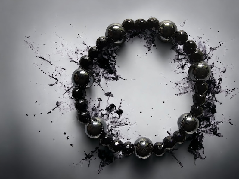Zilveren zwarte armband met Onyx en Hämatit afbeelding 1