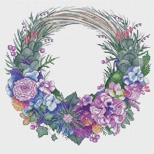 Cross Stitch Pattern Bookmark Floral Blue Flowers Instant Etsy