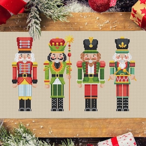 Schiaccianoci di Natale schema punto croce semplice facile primitivo set contato principiante soldato delle fiabe decorazione natalizia PDF download immediato