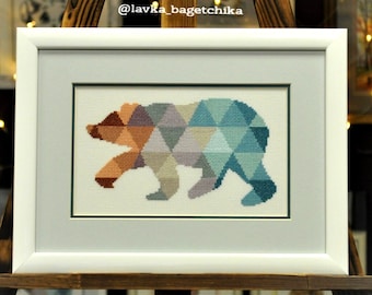 Geometric Bear Cross Stitch Pattern Animals Modern Easy DIY X-stitch Chart Needlepoint Pattern Embroidery Printable Instant Download PDF