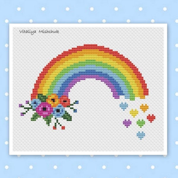 Easy Rainbow Cross Stitch Pattern Pdf lgbtq Modern Simple Easy Needlepoint Beginner Colorfull Summer Printable PDF Instant Download Decor