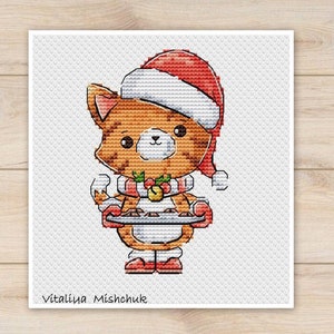 Christmas Animals Cross Stitch Pattern Christmas Cat Colorful Art X-stitch Chart Needlepoint Embroidery Chart Printable PDF Instant Download image 2