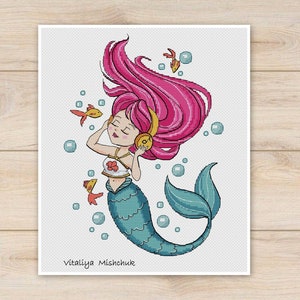 Mermaid Cross Stitch Pattern PDF for Girl Room Cross Stitch Ariel Sea ...