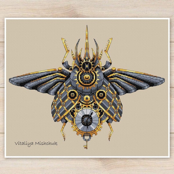Insects Cross Stitch Pattern PDF Beetle  Steampunk Cross Stitch Biology Set  Modern Colorful  Needlepoint Printable Instant Download