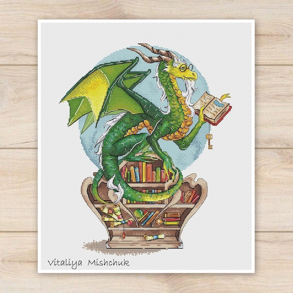 Dragon Cross Stitch Pattern Green Dragon DIY X Stitch Chart Needlepoint Pattern Embroidery Chart Printable PDF Instant Download Decor