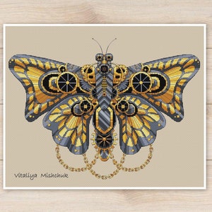 Butterfly Cross Stitch Pattern PDF Insects Beetle Steampunk Butterfly Set   Modern For Man  Needlepoint  Printable Instant Download